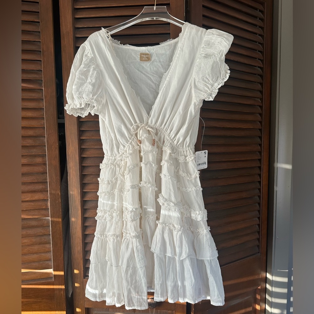 Free People White Ruffle Mini Dress